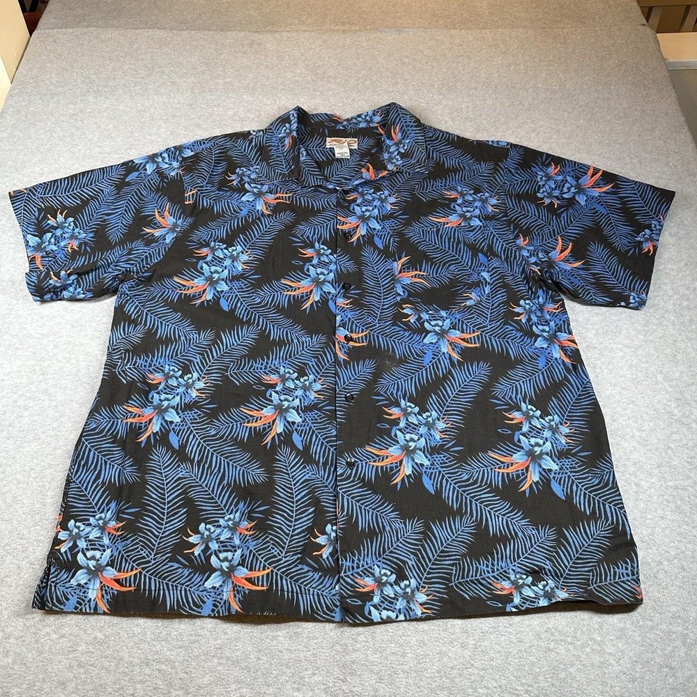 Vintage Rio By Merrill &‎ Forbes Hawaiian Shirt Mens 2XL Blue Black Floral NOTE